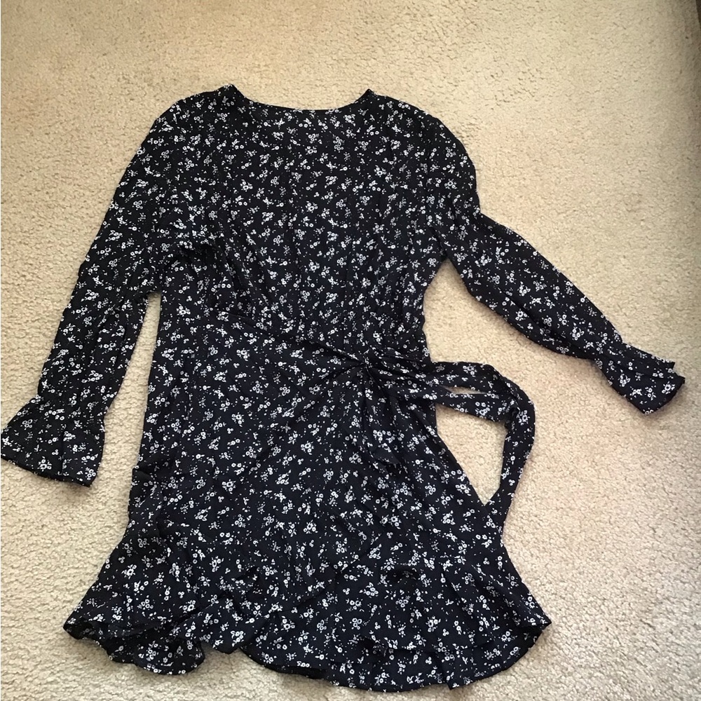 Floral Long Sleeve Wrap Dress